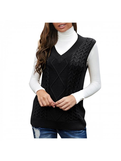 Sweater Vests V Neck Cable Knit Sweater Vest Solid...