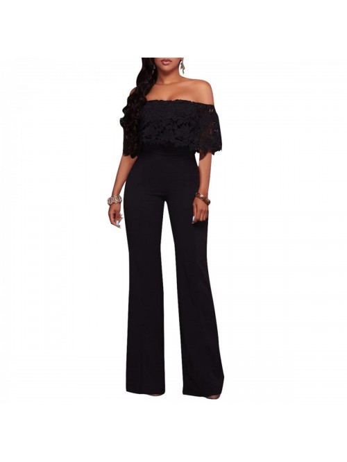 Women's Elegant Jumpsuit Off Shoulder High Waist W...