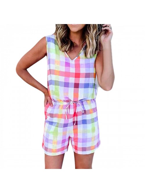 Women's Casual Colorful Lattice Sleeveless Jumpsui...